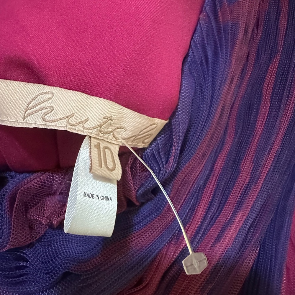 Hutch Tarina Pleated One Shoulder Gown in Vibrant Purple and Pink, New - Picture 11 of 13